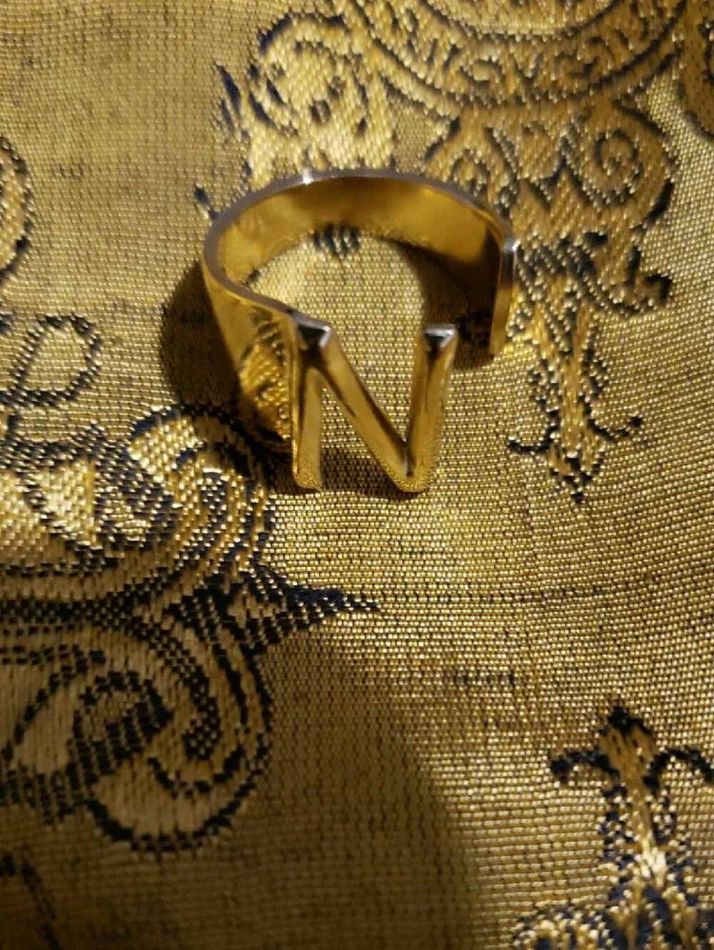 Gold Toned Letter 'N' Open Band Ring